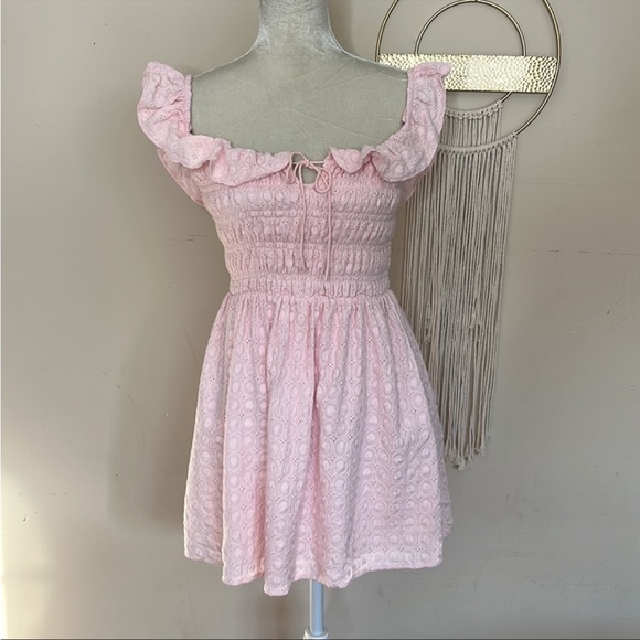 majorelle • eyelet smocked off shoulder mini dress - Picture 2 of 10